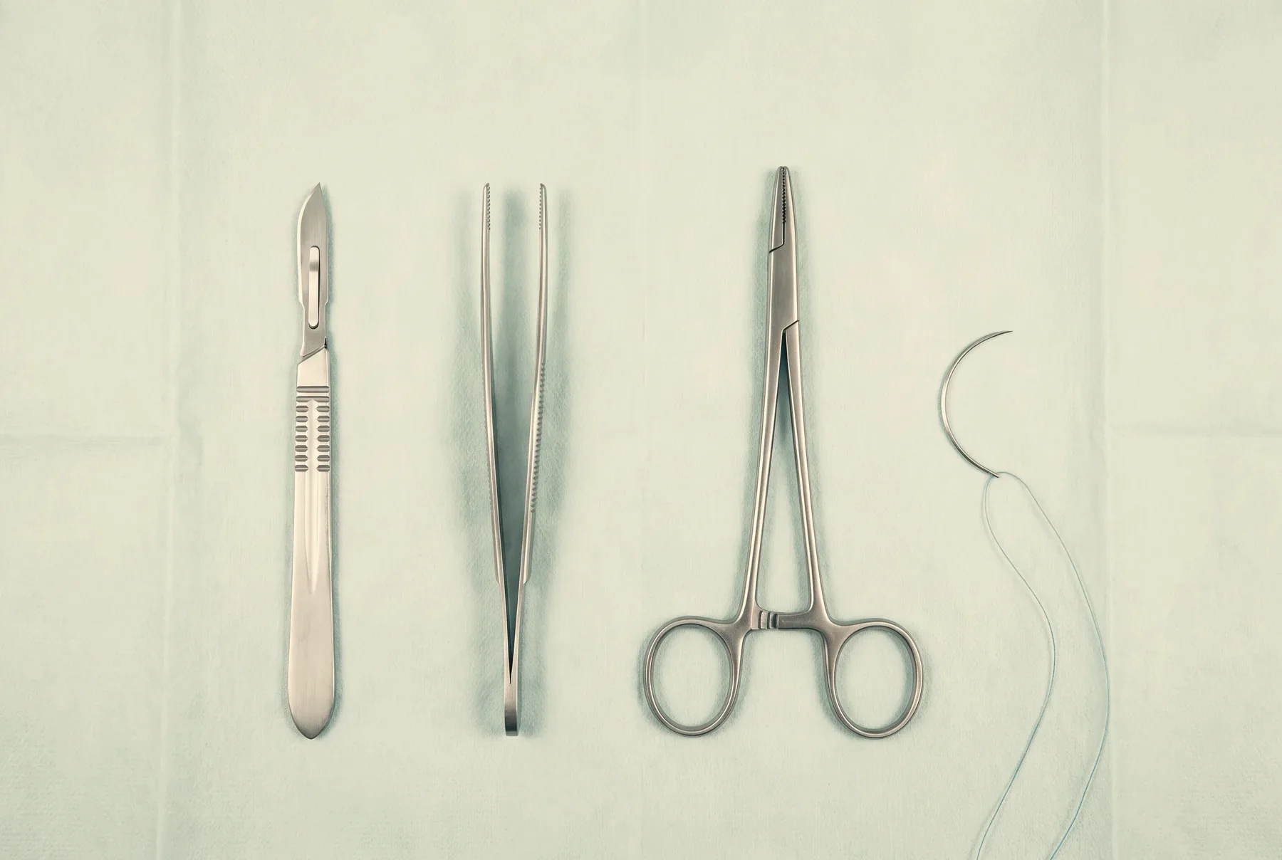 Chirurgische Instrumente auf einem Tuch, illustratives Motiv